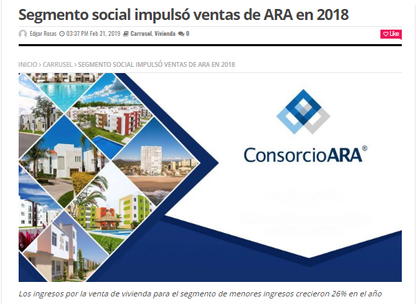 Buscará Consorcio ARA crecimiento de 6% en 2019 - ARA 4T2018 Nota