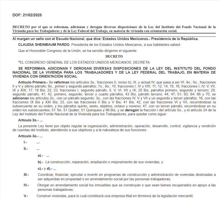 Reforma al Infonavit es oficial; Ejecutivo publica decreto en el DOF ...