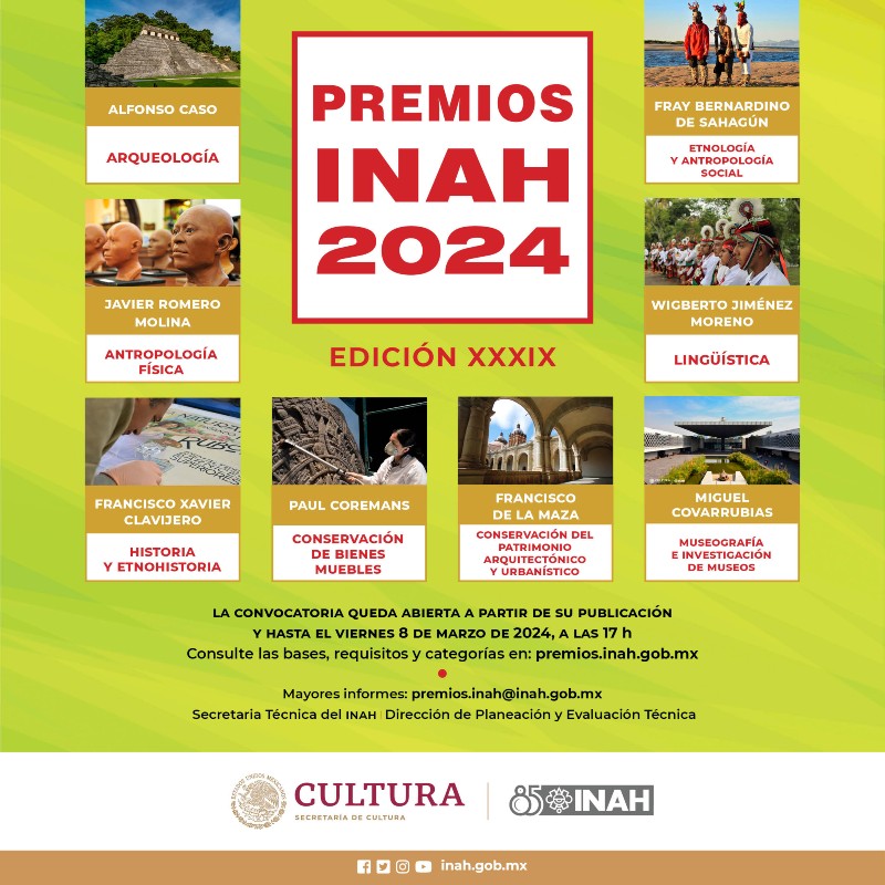 Se abre la convocatoria de los Premios INAH 2024 - premios inah